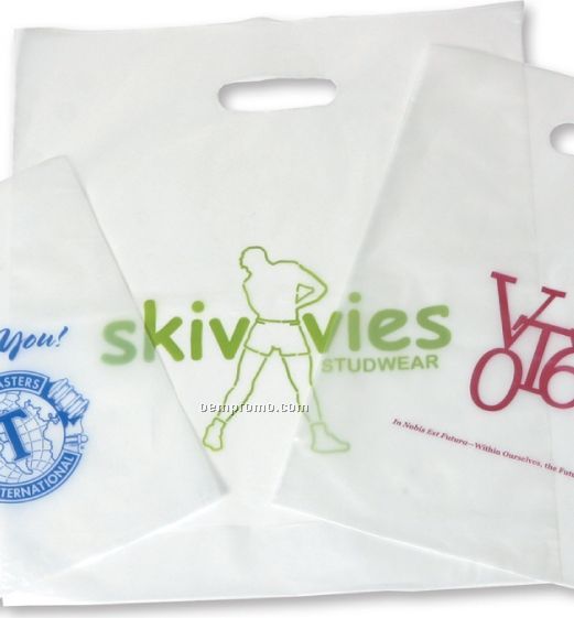 Frosted Clear Plastic Merchandise Bag W/ Oval Die Cut Handle (15"X18"X4")