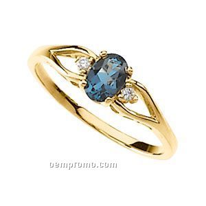 14ky 6x4 Genuine London Blue Topaz & .02 Ct Tw Diamond Round Ring