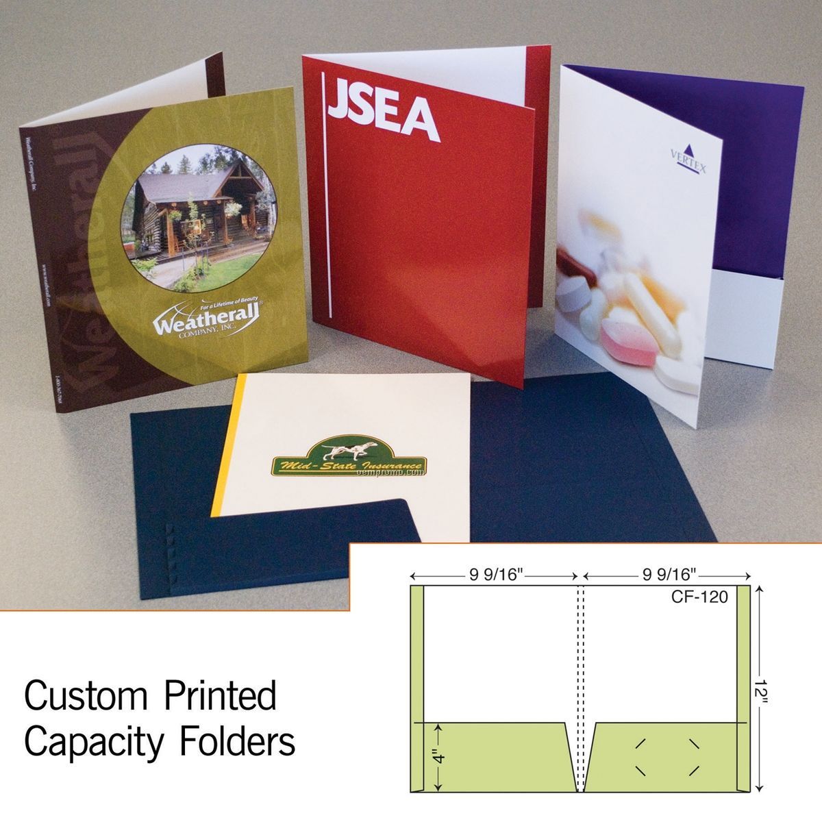 Capacity Folder W/ 2 Reinforced Pockets & 1/4" Spine (1 Color/1 Side)