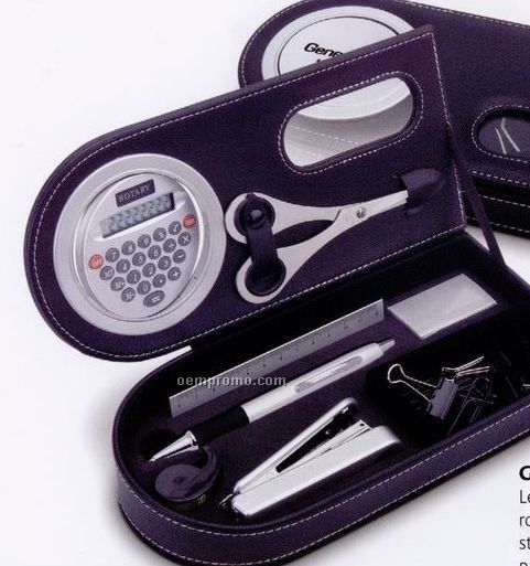 Leather Like Gift Box W/ Calculator, Pen, Stapler, Ruler, Tape & Scissors