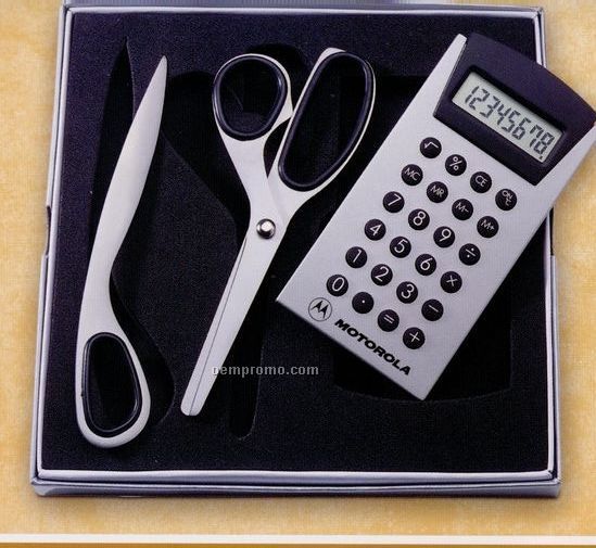 Gift Set With Satin Finish Calculator, Scissors & Letter Opener