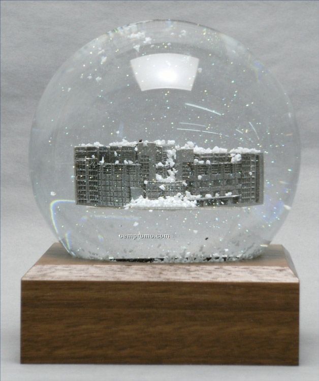 Glass Globe Secured To Pyramid Walnut Base / 4"