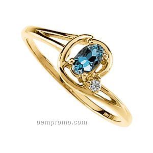 Ladies' 14ky 5x3 Genuine Aquamarine & .02 Ct Diamond Round Ring