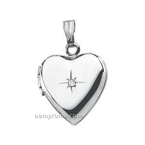 .01 Ct 14-1/2x15 Ladies' Stainless Steel Diamond Round Heart Locket