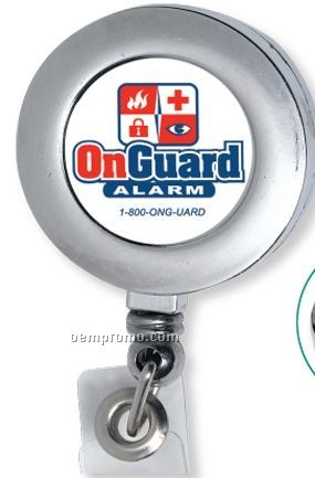 30" Chrome Plated Retractable Badge Reel W/ Metal Slip Clip Backing