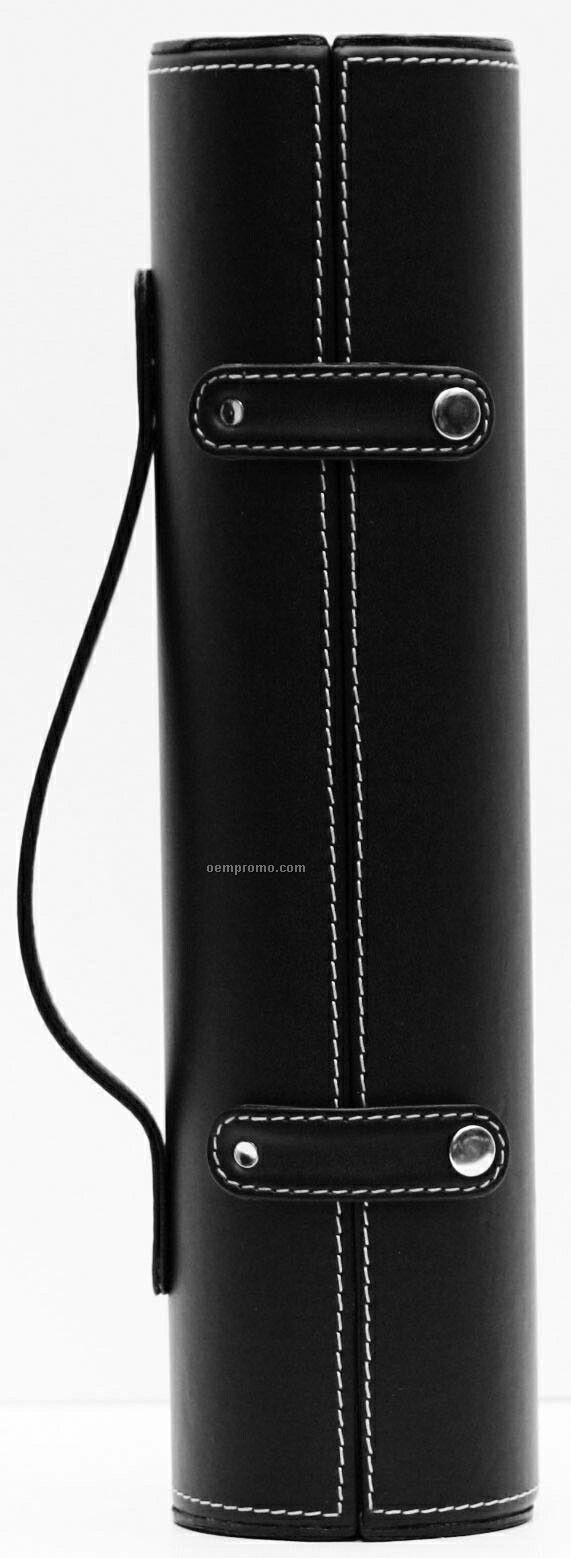 Black Leatherette Single Round Wine Caddy