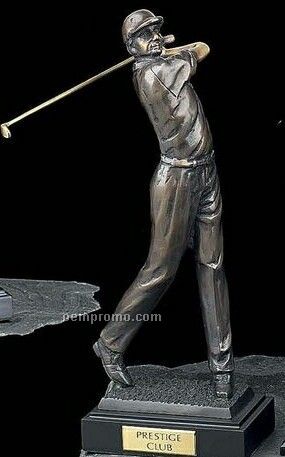 Large Bronzed Metal Golfer Sculpture