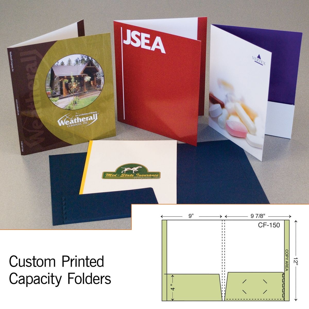 Capacity Folder W/ Expansion Flat Pocket, Full Tab & 3/8" Spine (1 Color)