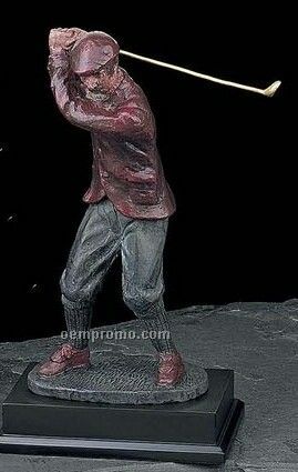 The Golfer Hand Painted Metal Sculpture On Wood Base