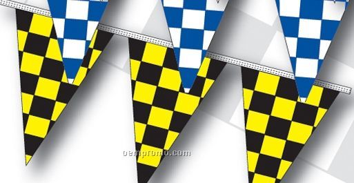 30' 8 Mil Triangle Checkered Race Track Pennant - Black/Yellow
