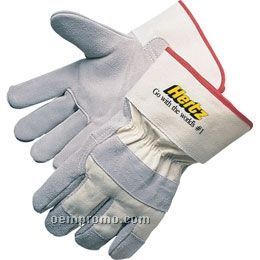 Premium Split Cowhide Leather Work Glove W/ White Canvas Back ((Large)