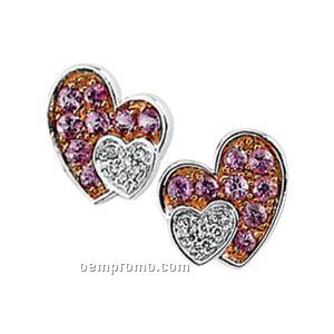 14kw Genuine Pink Sapphire And .07 Ct Tw Diamond Earrings
