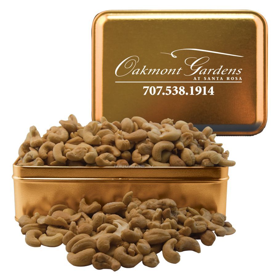 Gold Rectangle Tin With Cashews