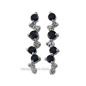 14kw Genuine Blue Sapphire And 1/10 Ct Tw Diamond Earrings