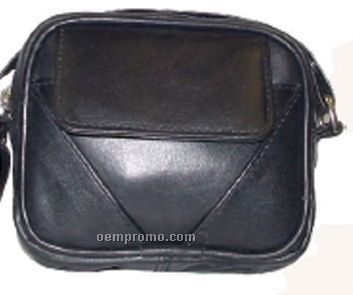 Black Lambskin Mini Bag W/Front Pouch & Belt Loop