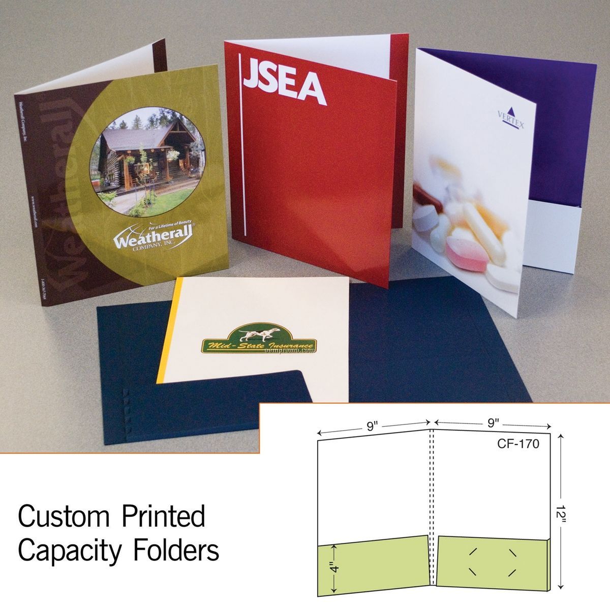 Capacity Folder W/ Box Pocket, Flat Pocket & 1/4" Spine (1 Color/1 Side)