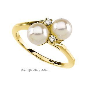 Ladies' 14ky 6mm Cultured Pearl & .07 Ct Tw Diamond Round Ring