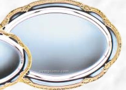 Oval Silver Plated Tray W/ Gold Border (8 1/2"X12 1/2")