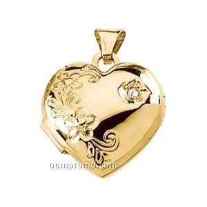 15-1/4x15 Ladies' 14ky .01 Ct Diamond Heart Locket Pendant