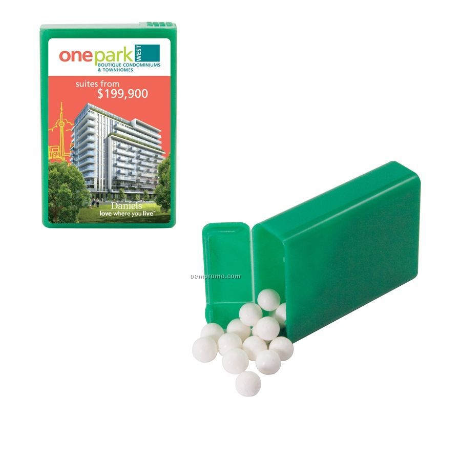Green Refillable Plastic Mint/ Candy Dispenser With Signature Peppermints