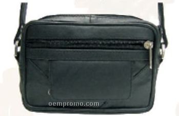 Ladies Black Lambskin Mini Bag W/Front Pouch & 2 Belt Loops