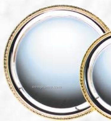 12" Silver Plated Round Tray W/ Gold Border