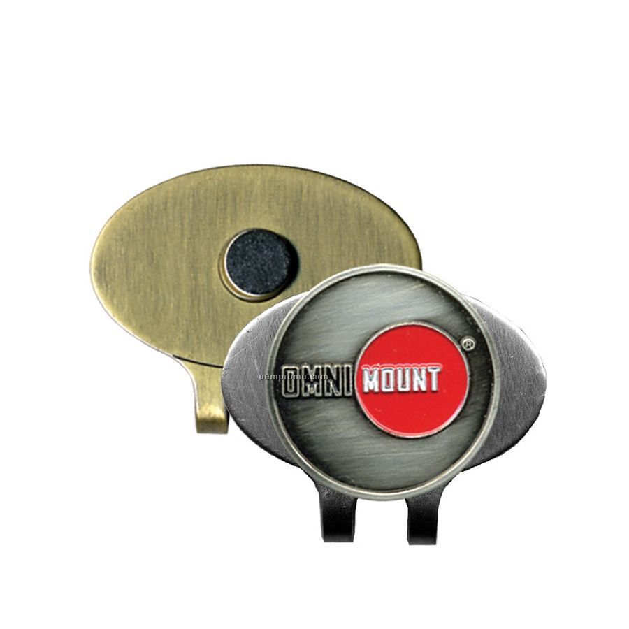 Color Magic Oval Hat Clip With Golf Ball Marker (Antique Brass/Nickel)