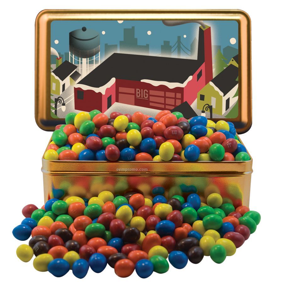 Large Gold Rectangle Tin With Plain & Peanut M&M's