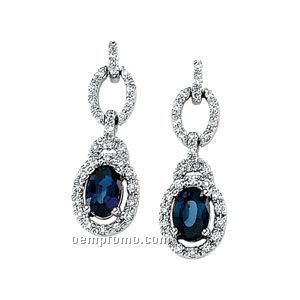 14kw Genuine Blue Sapphire And 1/4 Ct Tw Diamond Earrings