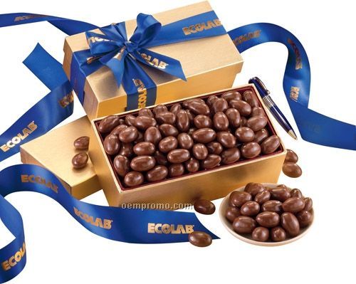 Gold Gift Box W/ Milk Chocolate Covered Almonds