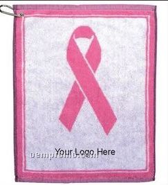 Pink Ribbon Jacquard Golf Towel - Embroidered