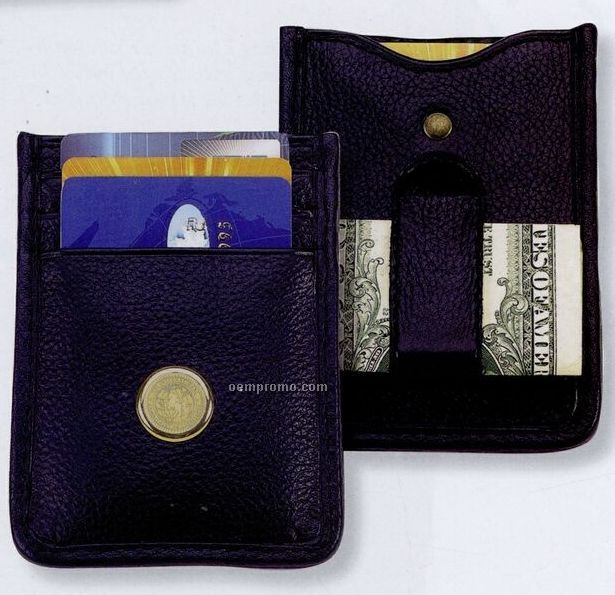 Soft Nappa Leather Money Clip/ Card Holder - Gold Medallion