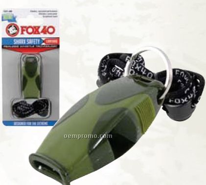 Fox 40 Olive Drab Green/ Black Sharx Safety Whistle With Lanyard