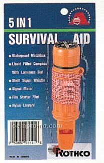 Deluxe 5-in-1 Survivor With Whistle/ Compass & Signal Mirror