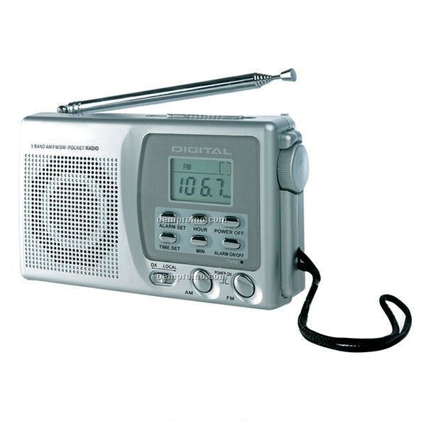 9 Band AM/FM/Sw Pocket Radio W Digital Display & Alarm Clock