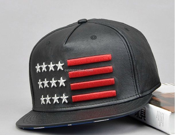 Black PU leather snapback with embroidery