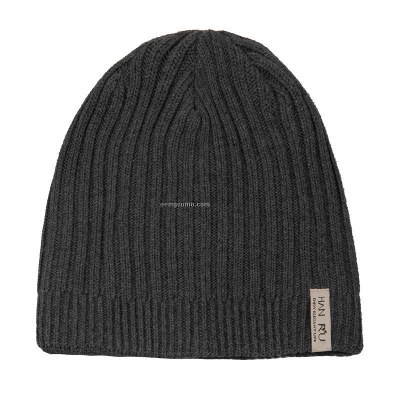 Black beanie with woven label