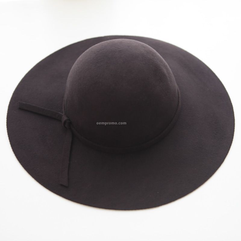 Black popular lay wool hat with bow