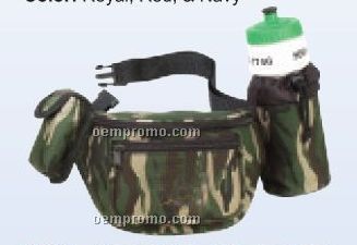 Camo Poly Fanny Pack W/ Bottle Holder & Cell Phone Pouch