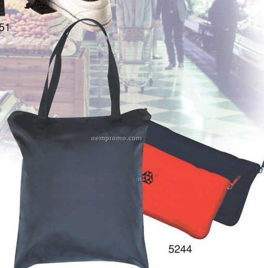 Foldable Tote Bag W/ Zipper Front Pocket (15