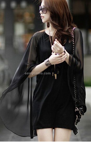 Gorgeous Women`s Black Chiffon Shawl Dress