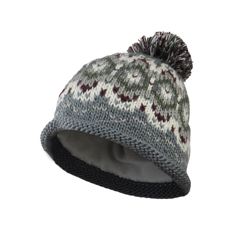 Grey snowflake pompon hat