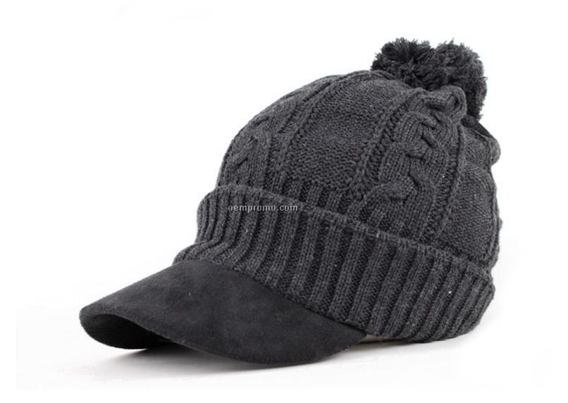 Kniting beanie hat with suede peak
