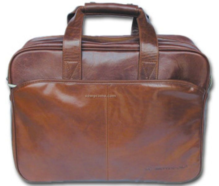 Medium Brown Casual Soft Sided Stone Wash Cowhide Briefcase