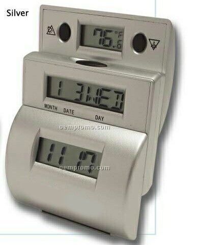 Press Up Triple Lcd Alarm Clock W/ Temperature & Calendar