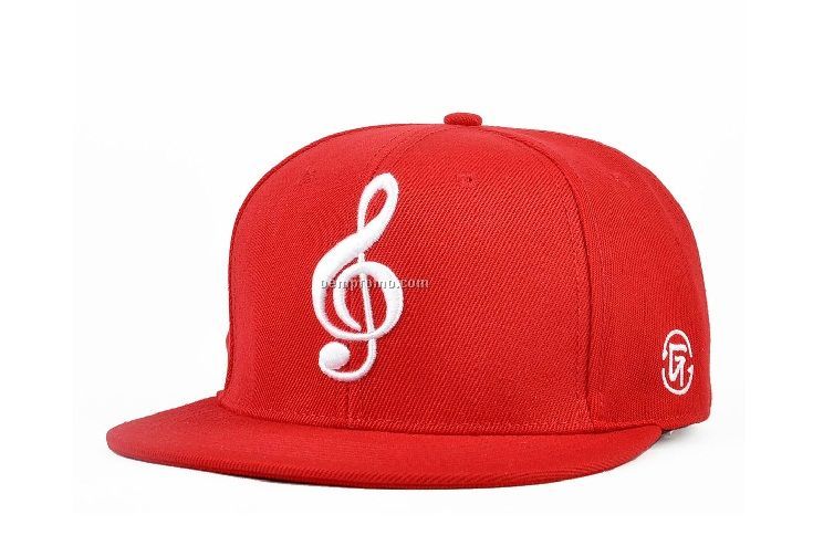 Red snapback with music symbol