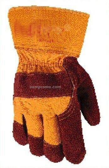 Russet Split Leather Palm Cowhide Glove With Gold Fabric Back
