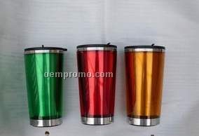 Travel Mug/Tumbler - 16 Oz. Clear Plastic Outer & Stainless Steel Interior