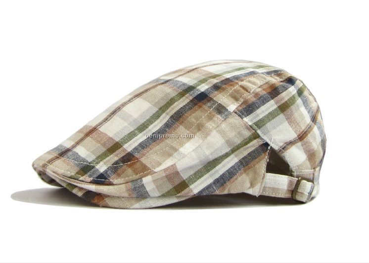 White/camel check beret in England style