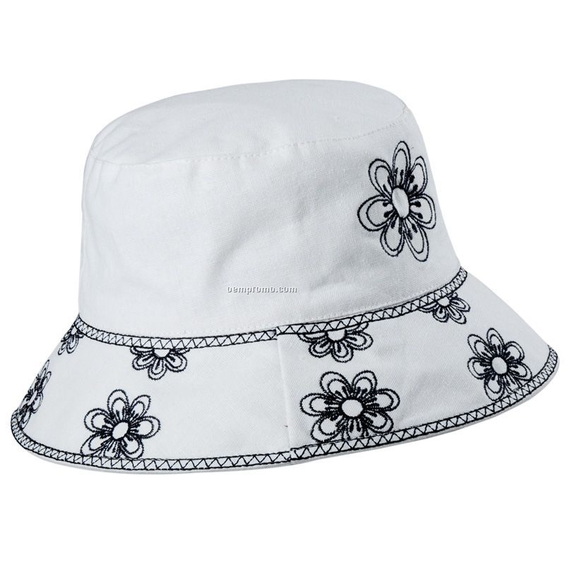 White floral bucket hat